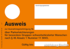 Bild des orangen Parkausweises über Parkerleichterung für besondere Gruppen schwerbehinderter Menschen